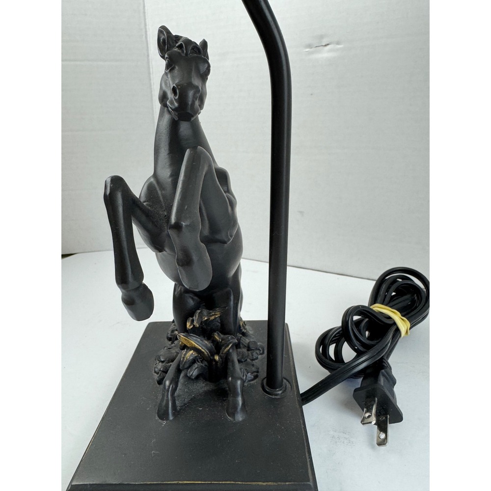 Black Rearing Horse Table Lamp Equestrian Stallion Sculpture White Pleated Shade - Picture 4 of 11